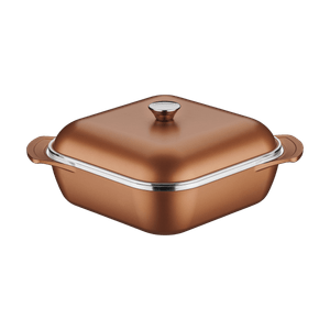 Cacerola Cuadrada Lyon de Aluminio Forjado con Revestimiento Interno Antiadherente Starflon High Performance con tapa Dorado 28 cm y 5,5 L