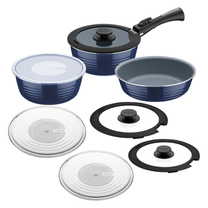 Batería de Cocina Multiuso Itria de Aluminio con Revestimiento Cerámico y Mango Removible Azul 10 Pzas