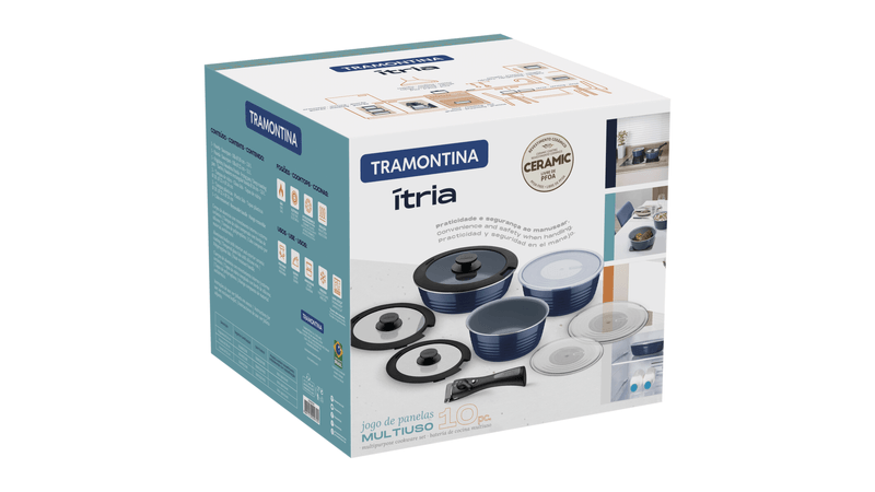 Batería De Ollas 10 Piezas Itria Mango Removible Azul - Tramontina