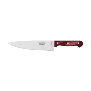 Cuchillo Chef Tramontina Polywood con hoja de acero inoxidable y mango de madera roja de 8"