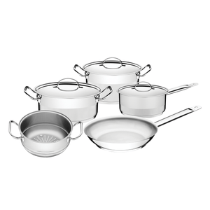 Batería de Cocina Professional Tramontina de Acero Inoxidable Fondo Triple con Tapa Plana Detalle Satinado 5 pzas