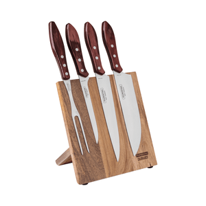 Juego para Asado Polywood Tramontina de Acero Inoxidable, Soporte y Mango de Madera Rojo 5 Piezas