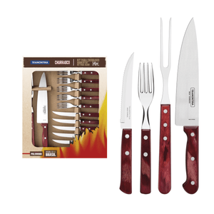 Juego para Asado Polywood Tramontina de Acero Inoxidable con Mango Rojo 14 piezas