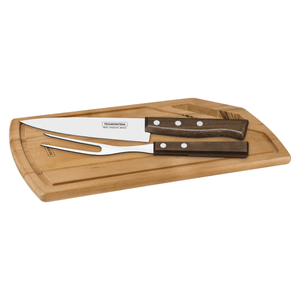 Kit para asado Tramontina de Acero Inoxidable Mango de Madera Natural con Tabla de Madera 3 pzas