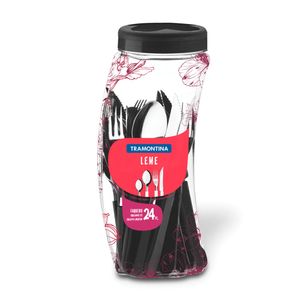 Juego de cubiertos Leme con Láminas de Acero Inox y Mango de Polipropileno Negro 24 piezas