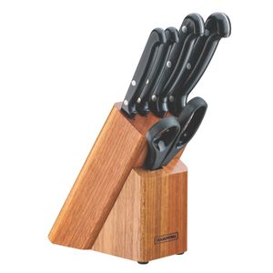 Juego cuchillos Ultracorte con Láminas de Acero Inoxidable, Mangos de Polipropileno negro y soporte de madera 6 piezas