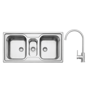 Bacha de Empotrar Marea 2.5C 34 Tramontina de Acero Inox Satinado con Grifería Arko 100 x 50 cm