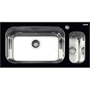 Bacha de Empotrar Vitra 1.5 C Tramontina con Bacha Auxiliar de Acero Inox, Vidrio Templado Negro, Válvula y Cesto Colador 86x44 cm