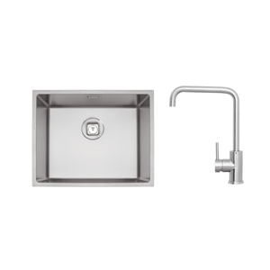 Bacha Quadrum 50 Tramontina Design Collection de Acero Inox Scotch Brite con Grifería Angular 50 x 40 cm