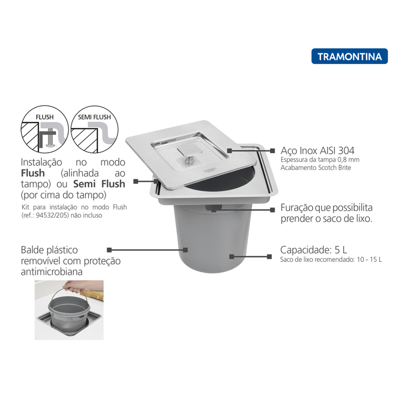 Basurero-de-empotrar-Tramontina-Clean-Square-en-acero-inoxidable-con-balde-pl-stico-de-5-L