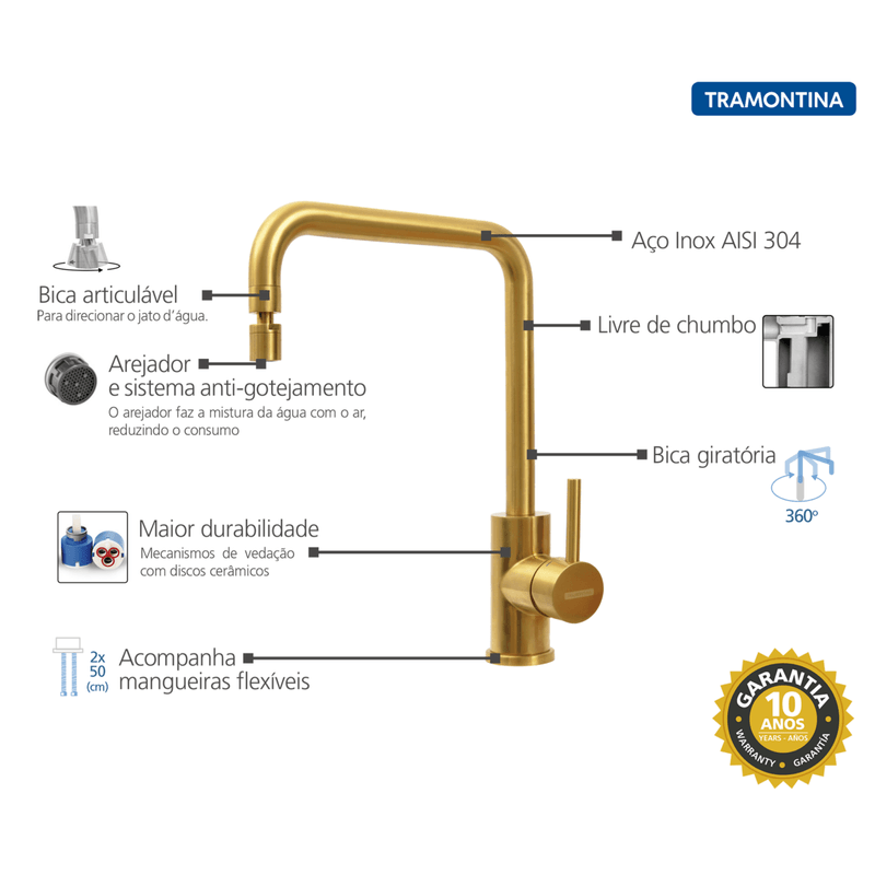 Mezclador-Monocomando-Tramontina-Angolare-en-acero-inoxidable-de-oro-con-acabado-Spout-articulado-y-recubrimiento-PVD