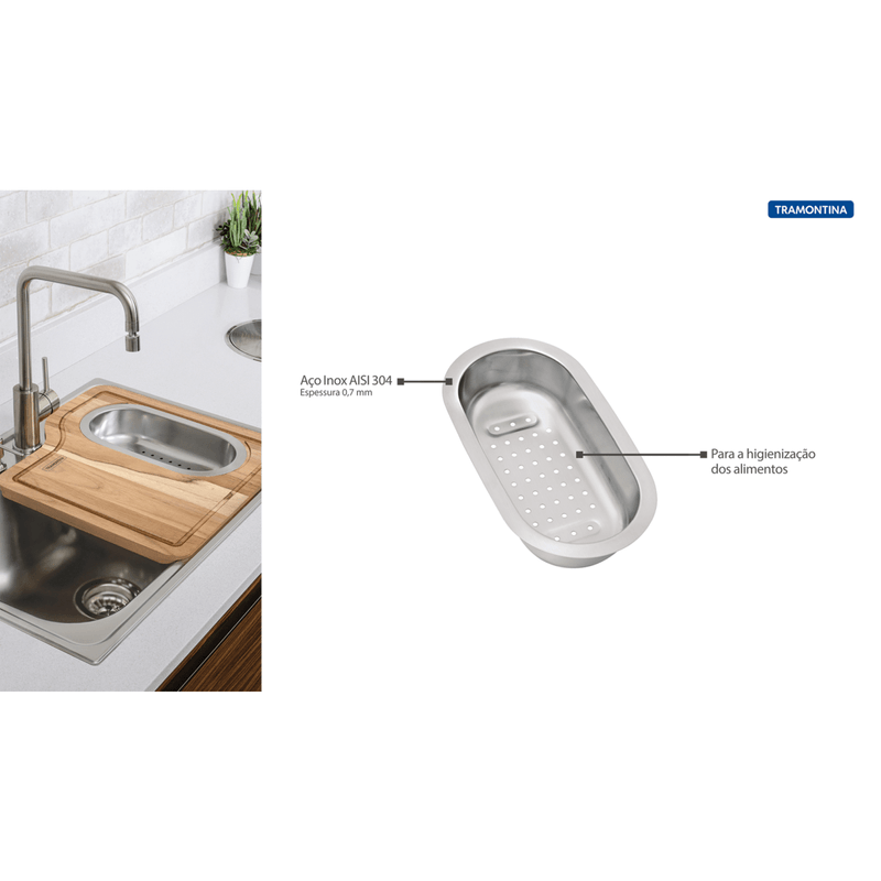 Cesta-colador-Tramontina-de-acero-inoxidable-para-cubeta-y-tabla-auxiliar.