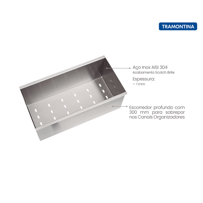 Escurridor-hondo-Tramontina-de-acero-Inoxidable-con-terminaciA³n-Scotch-Brite-para-Canal-organizador-30-x-15-cm