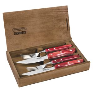 Juego de cubiertos Churrasco para asado cuchillo serrucho 4 piezas