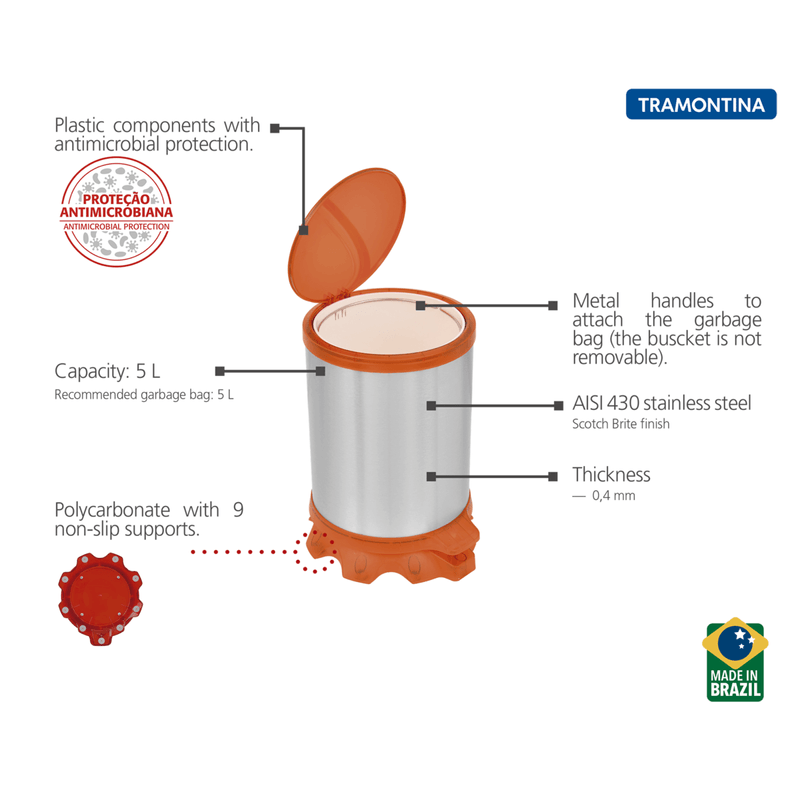 Basurero-Inox-Tramontina-Sofie-con-Cuerpo-de-Acero-Inoxidable-con-Terminacion-Scotch-Brite-y-Detalles-de-Plastico-Translucido-Anaranjado-con-Pedal-5-l