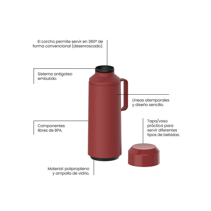 Termo-Tramontina-Exata-en-Plastico-Rojo-con-Ampolla-de-Vidrio-y-Tapa-Roscable-1-L