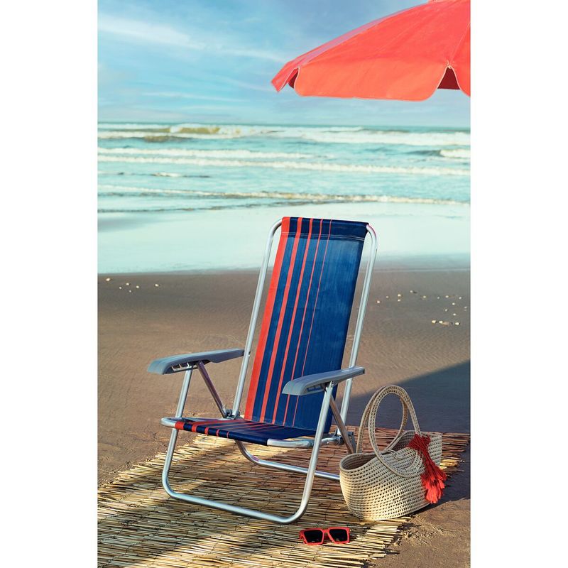 Silla-de-Playa-Reclinable-Tramontina-Bali-Baja-en-Aluminio-con-Asiento-Azul-Oscuro-y-Naranja