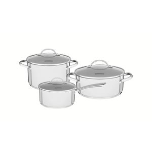 Batería de Cocina Una Tramontina de Acero Inoxidable Fondo Triple 3 pzas