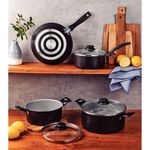 Batería de Cocina Tramontina Turim en Aluminio con Revestimiento Interno y Externo de Antiadherente Starflon Max Negro 07 Piezas