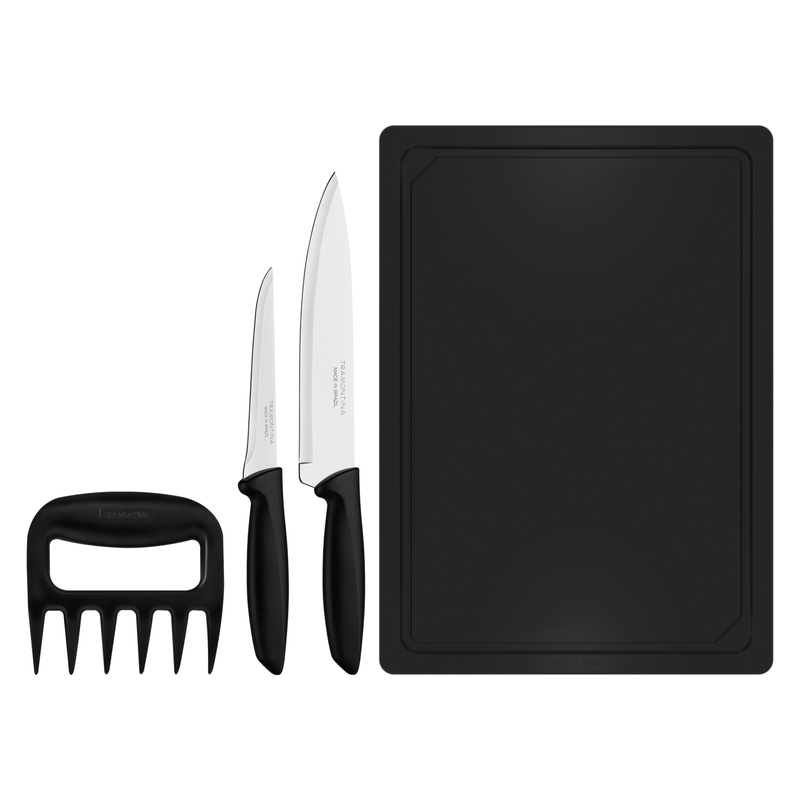 Juego de Cuchillos Tramontina Plenus con Láminas en Acero Inoxidable y Mangos de Polipropileno Negro 4 Piezas