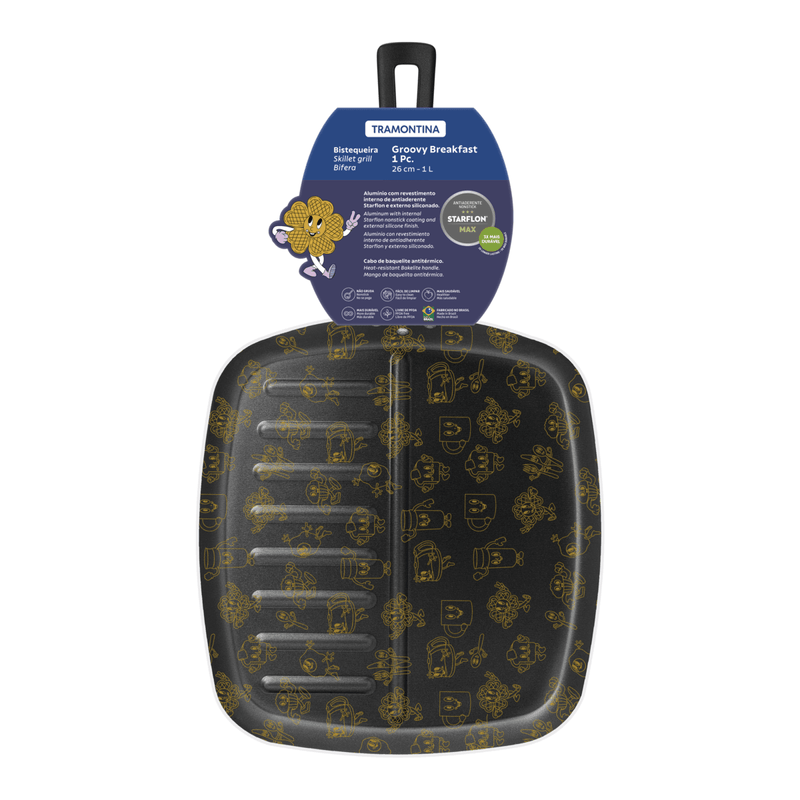 Bifera Tramontina Groovy Breakfast en Aluminio con Revestimiento Interno con Antiadherente Starflon Max y Externo Siliconado Azul 26 cm