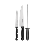 Juego de Cuchillos con Chaira Tramontina Ultracorte con Láminas de Acero Inoxidable y Mangos de Polipropileno Negro 3 Piezas