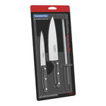Juego de Cuchillos con Chaira Tramontina Ultracorte con Láminas de Acero Inoxidable y Mangos de Polipropileno Negro 3 Piezas
