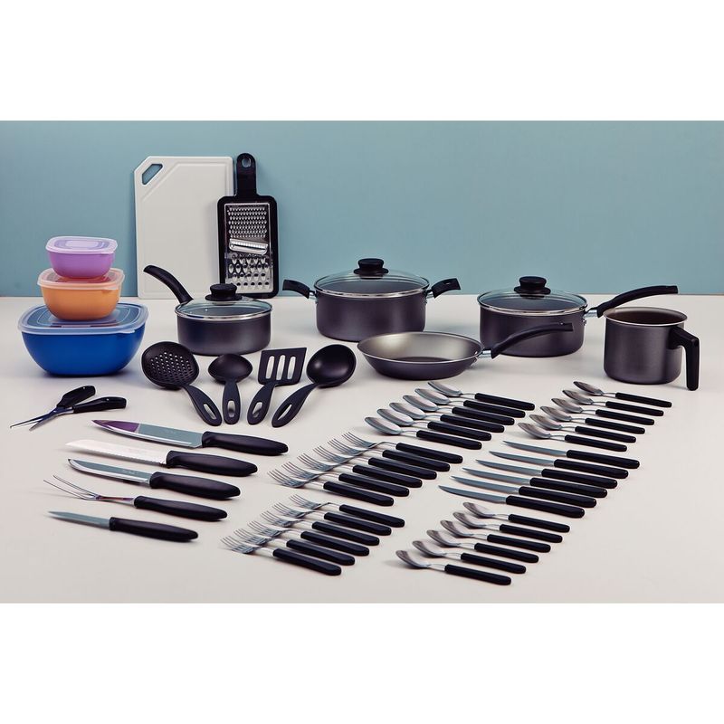 Batería de Cocina Tramontina en Aluminio con Revestimiento Interno y Externo Antiadherente Starflon Max Plomo 56 Piezas