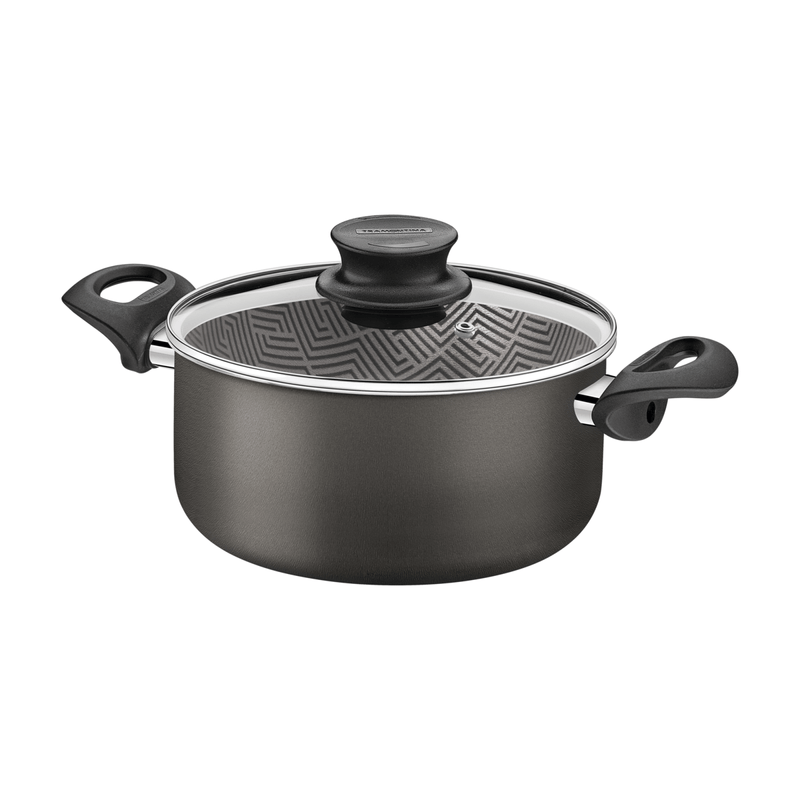Cacerola Tramontina Paris en Aluminio con Revestimiento Interno y Externo Antiadherente Starflon Max Plomo con Tapa de Vidrio 20 cm 2